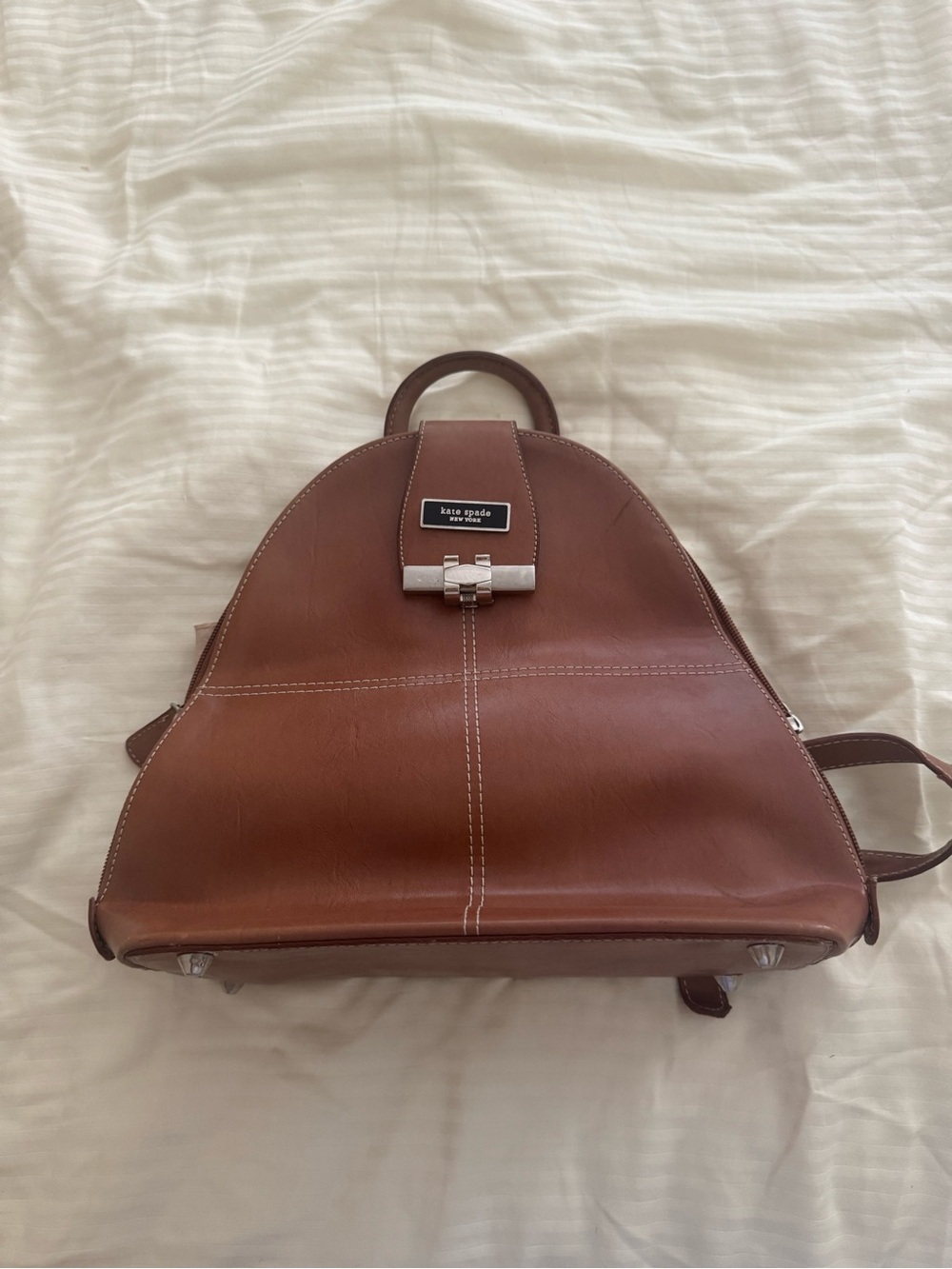 Kate Spade Vintage Brown Leather Dome Backpack with Silver Hardware